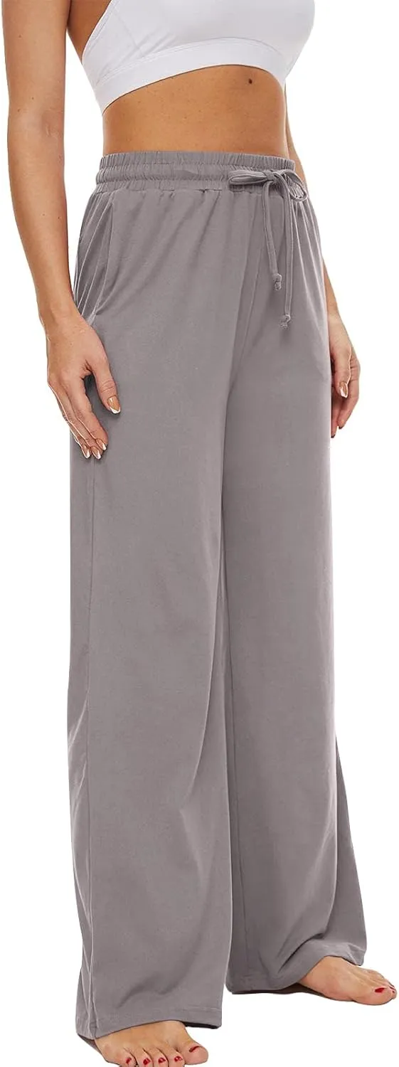 SICVEK Womens Yoga Lounge Sweatpants Wide Leg Pants Elastic Waist Drawstring Causal Athletic Long Pants with 3 Pockets