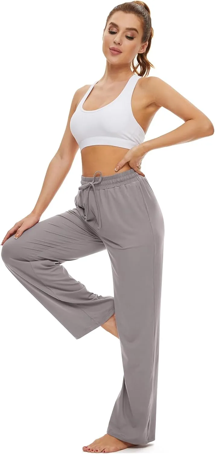 SICVEK Womens Yoga Lounge Sweatpants Wide Leg Pants Elastic Waist Drawstring Causal Athletic Long Pants with 3 Pockets