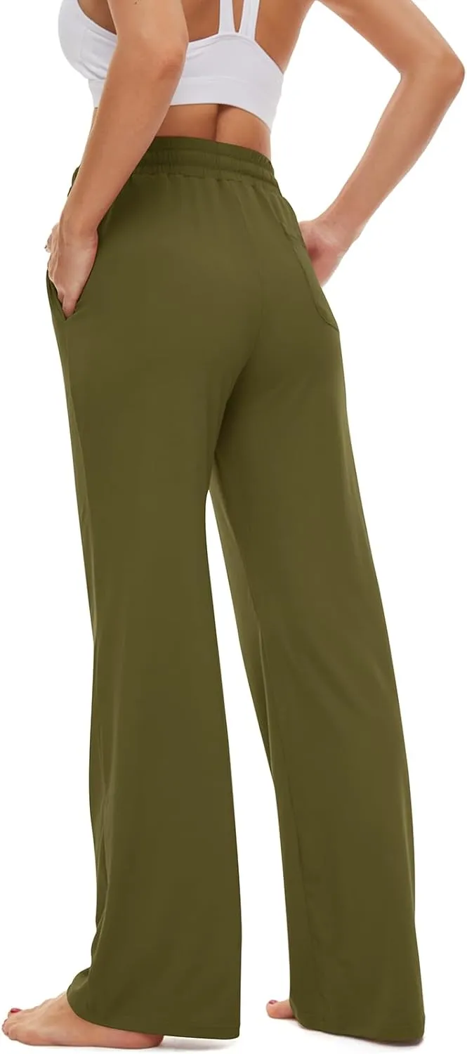 SICVEK Womens Yoga Lounge Sweatpants Wide Leg Pants Elastic Waist Drawstring Causal Athletic Long Pants with 3 Pockets