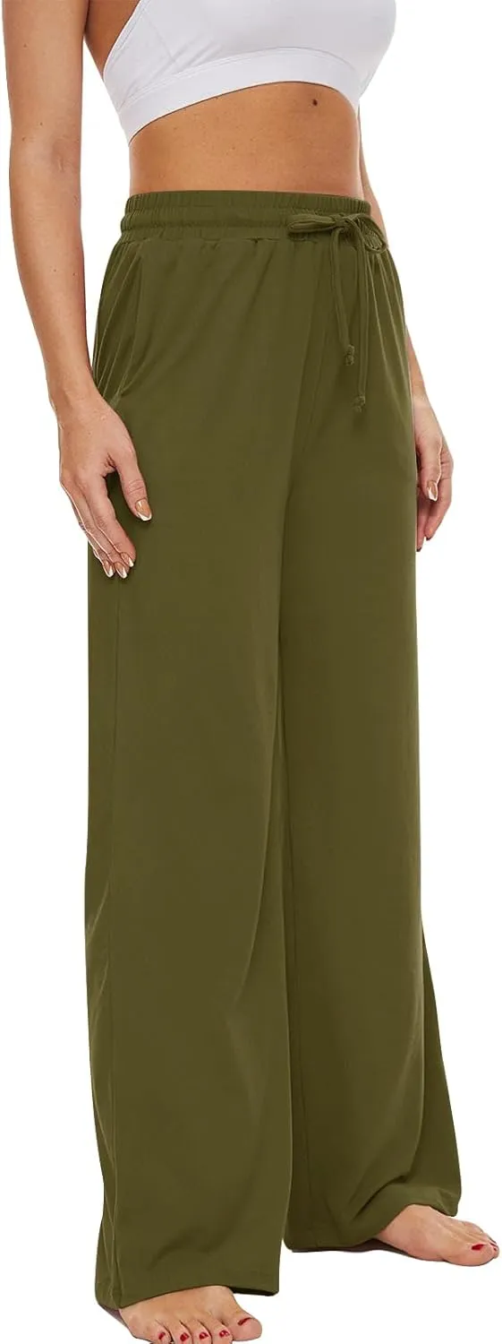 SICVEK Womens Yoga Lounge Sweatpants Wide Leg Pants Elastic Waist Drawstring Causal Athletic Long Pants with 3 Pockets