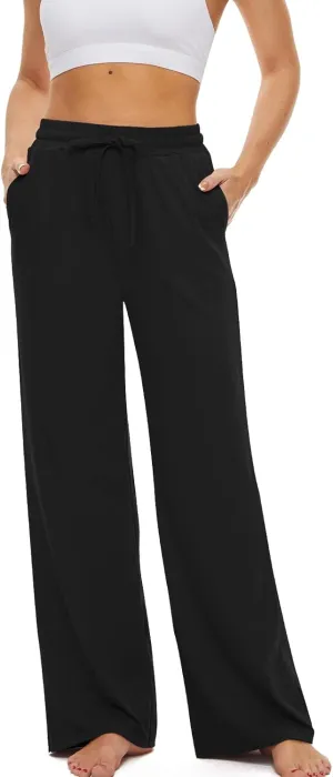 SICVEK Womens Yoga Lounge Sweatpants Wide Leg Pants Elastic Waist Drawstring Causal Athletic Long Pants with 3 Pockets