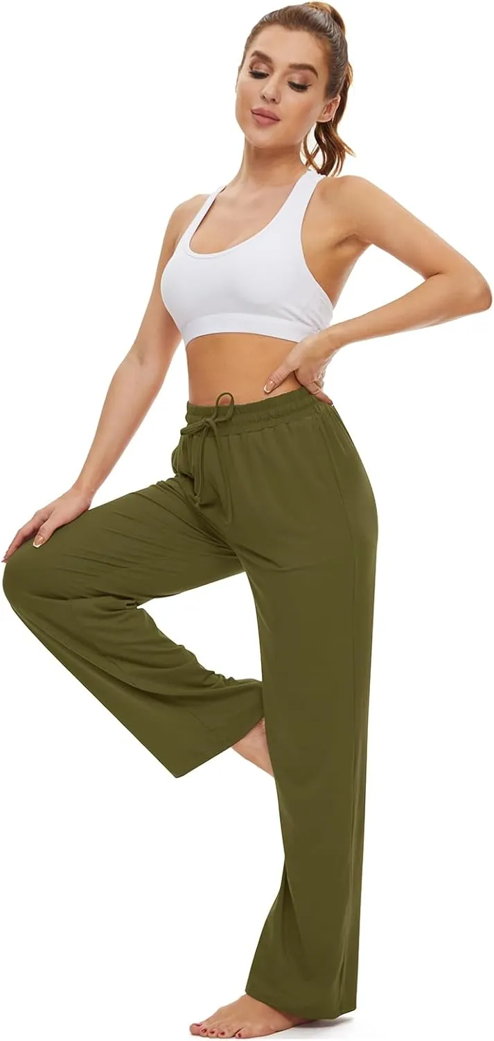 SICVEK Womens Yoga Lounge Sweatpants Wide Leg Pants Elastic Waist Drawstring Causal Athletic Long Pants with 3 Pockets