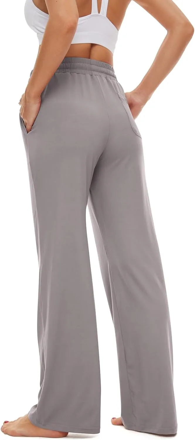 SICVEK Womens Yoga Lounge Sweatpants Wide Leg Pants Elastic Waist Drawstring Causal Athletic Long Pants with 3 Pockets