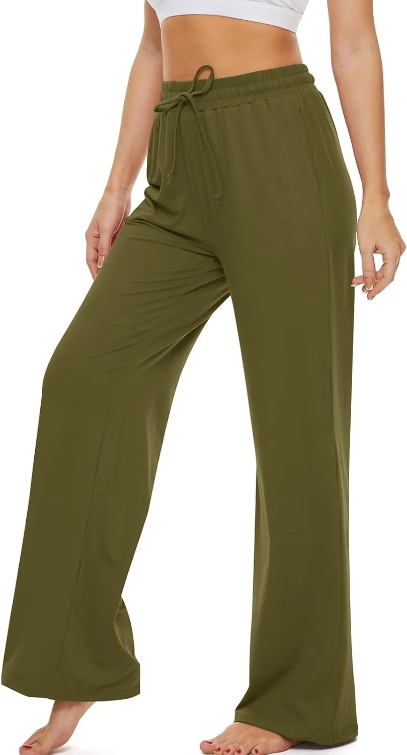 SICVEK Womens Yoga Lounge Sweatpants Wide Leg Pants Elastic Waist Drawstring Causal Athletic Long Pants with 3 Pockets