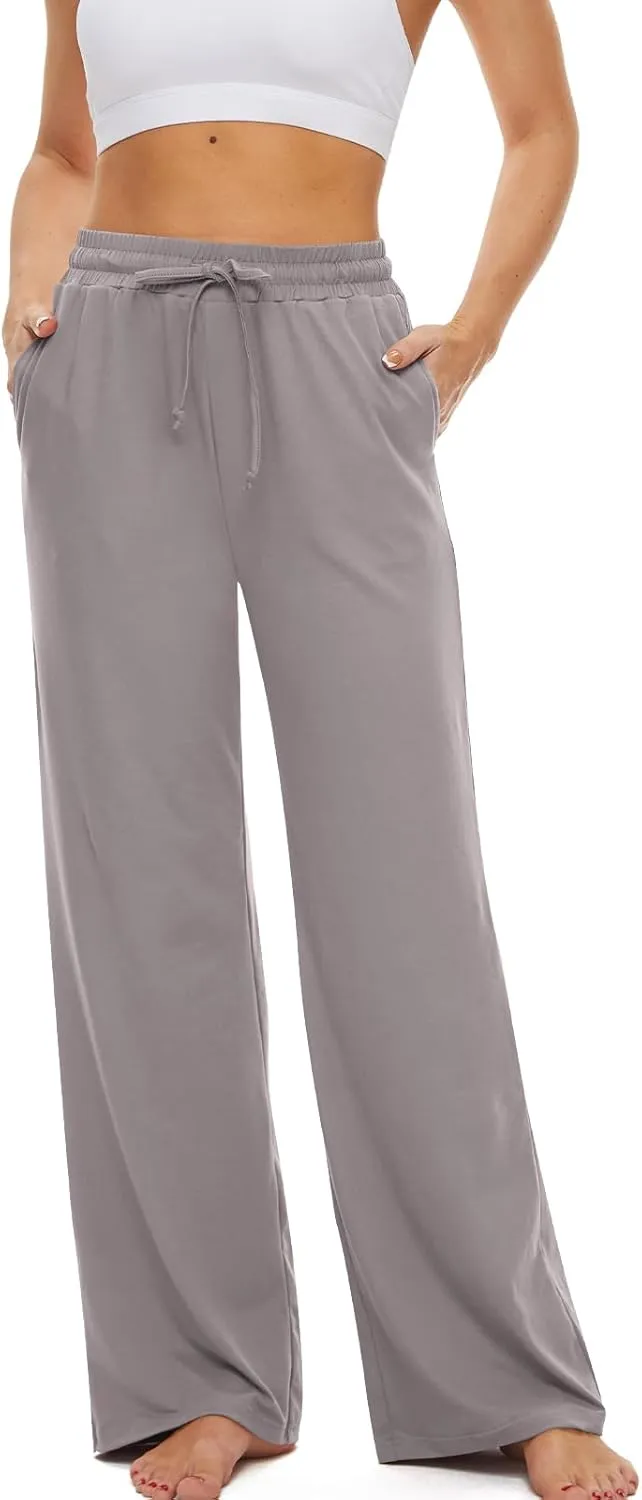 SICVEK Womens Yoga Lounge Sweatpants Wide Leg Pants Elastic Waist Drawstring Causal Athletic Long Pants with 3 Pockets