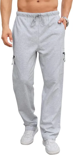 SILKWORLD Sweatpants for Men Zipper Cargo Pockets Joggers Open Bottom Casual Pants for Athletic, Jogging, Running, Workout