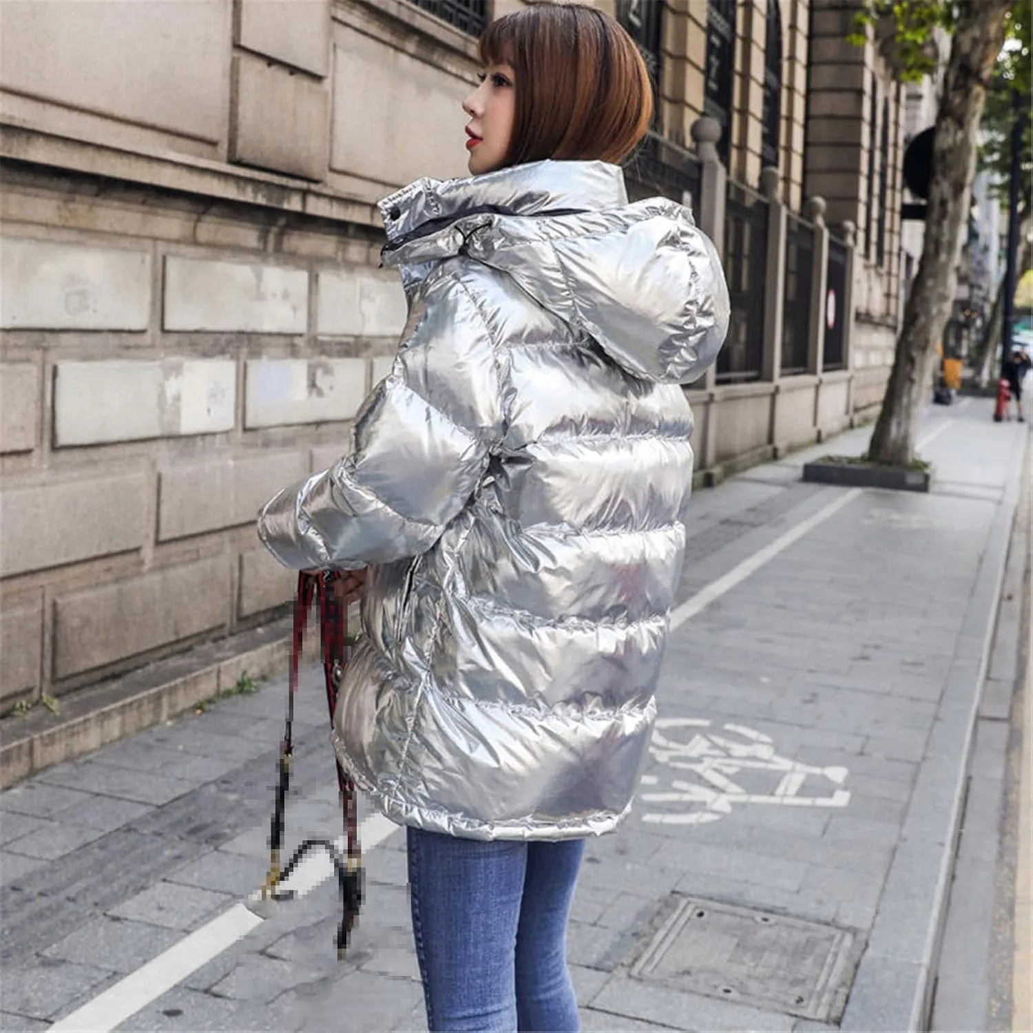 Silver Glossy Winter Down Jacket Detachable Hooded Parkas Warm Loose Thicken Ladies Rainproof Short Snow Outwear