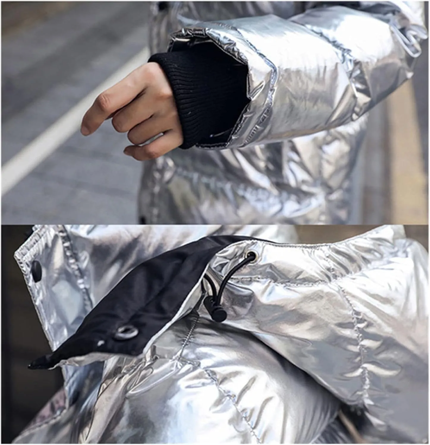 Silver Glossy Winter Down Jacket Detachable Hooded Parkas Warm Loose Thicken Ladies Rainproof Short Snow Outwear