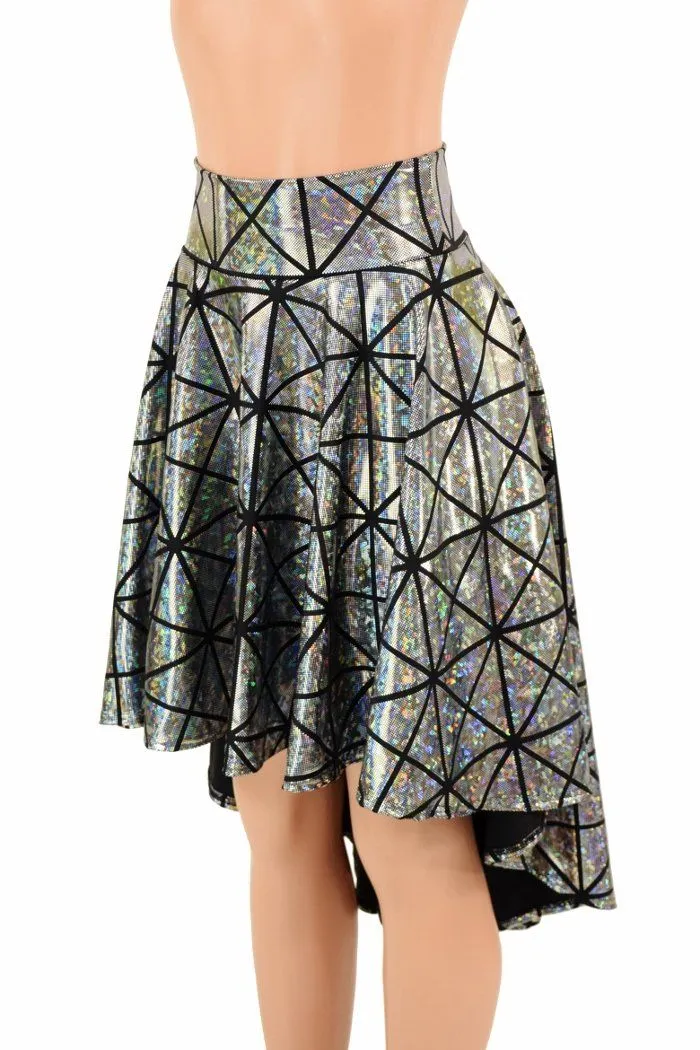 Silver Holographic Hi-Lo Skater Skirt
