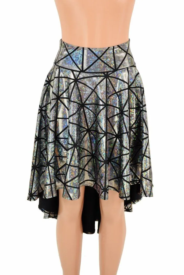 Silver Holographic Hi-Lo Skater Skirt