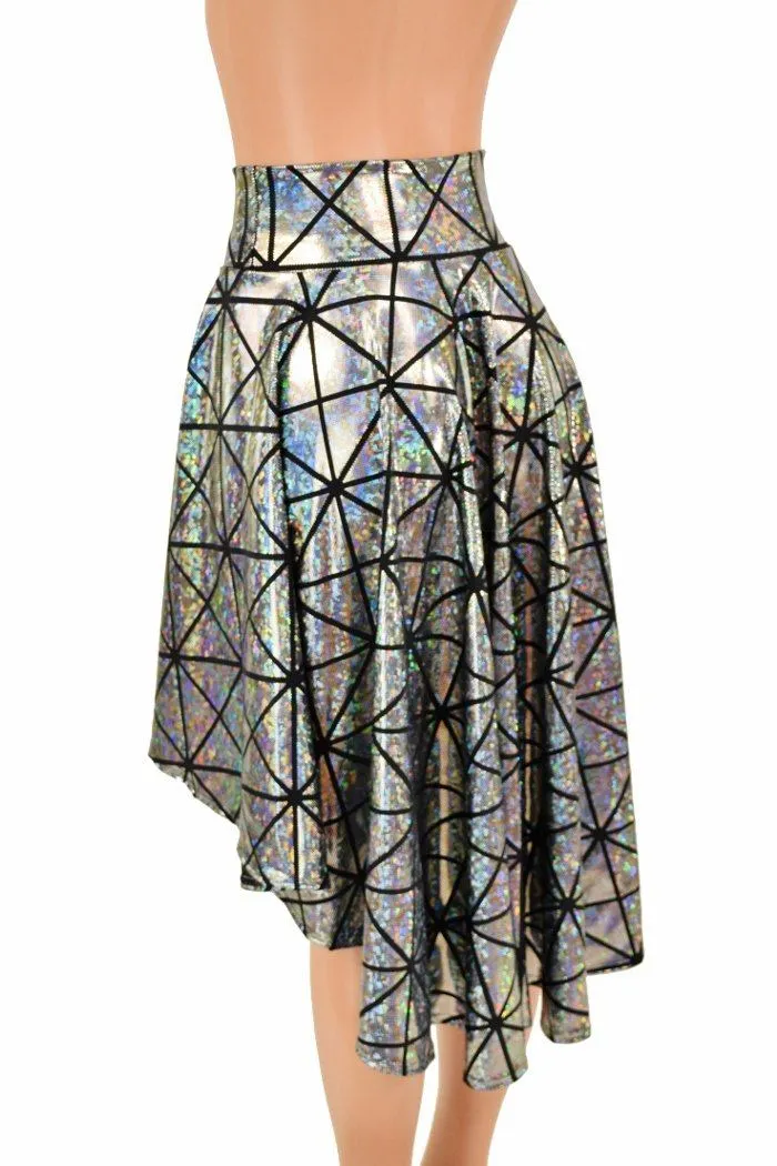 Silver Holographic Hi-Lo Skater Skirt