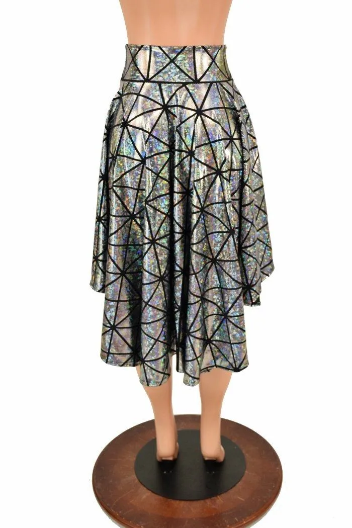 Silver Holographic Hi-Lo Skater Skirt