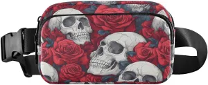 Skull Flowers Fanny Pack Water Resistant, Women Men Waist Pack Sling Bag Purse for Travel Hiking