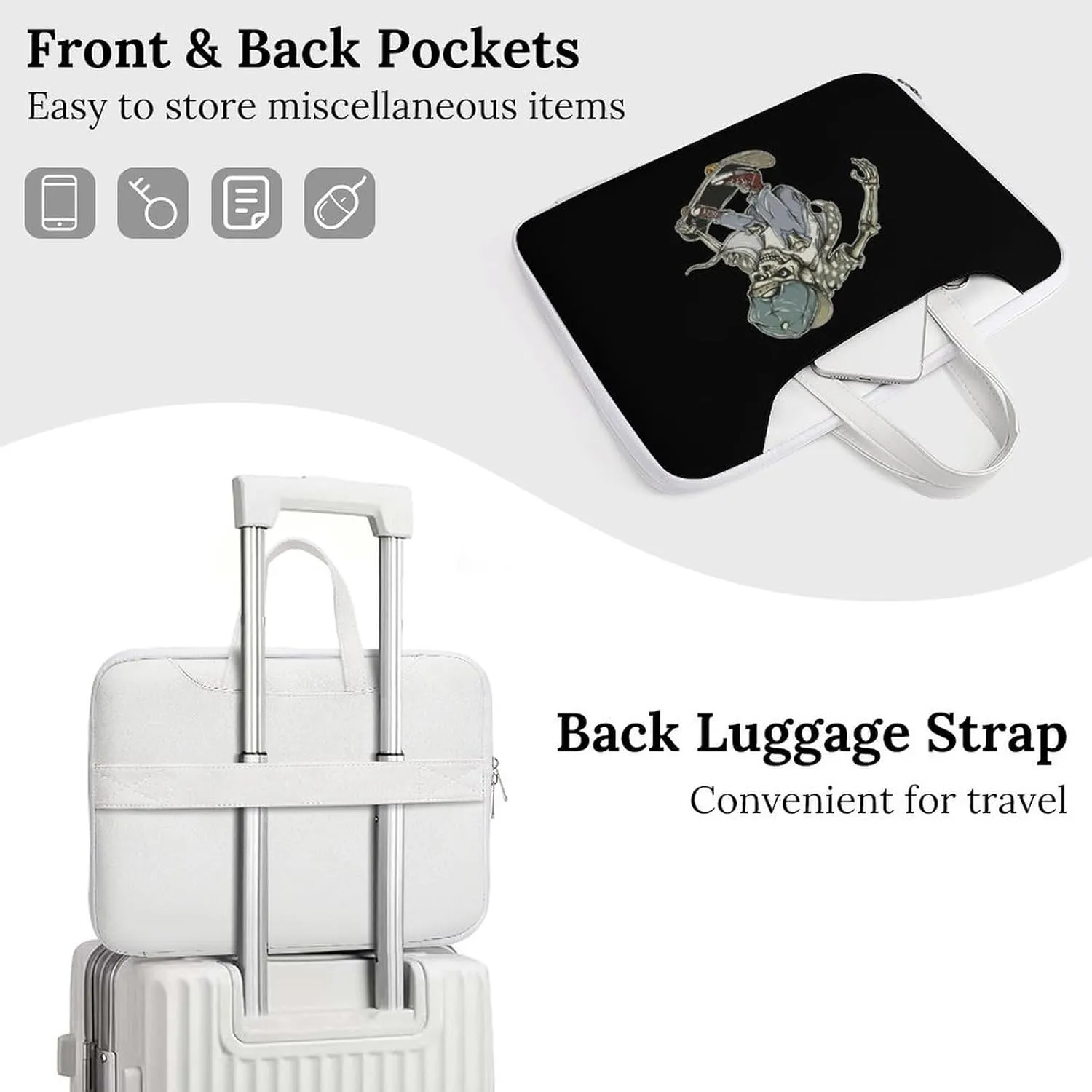 Skull Skateboard Leather Bag Laptop Case Slim Water Resistant Computer Bags with Handle Briefcase for Work