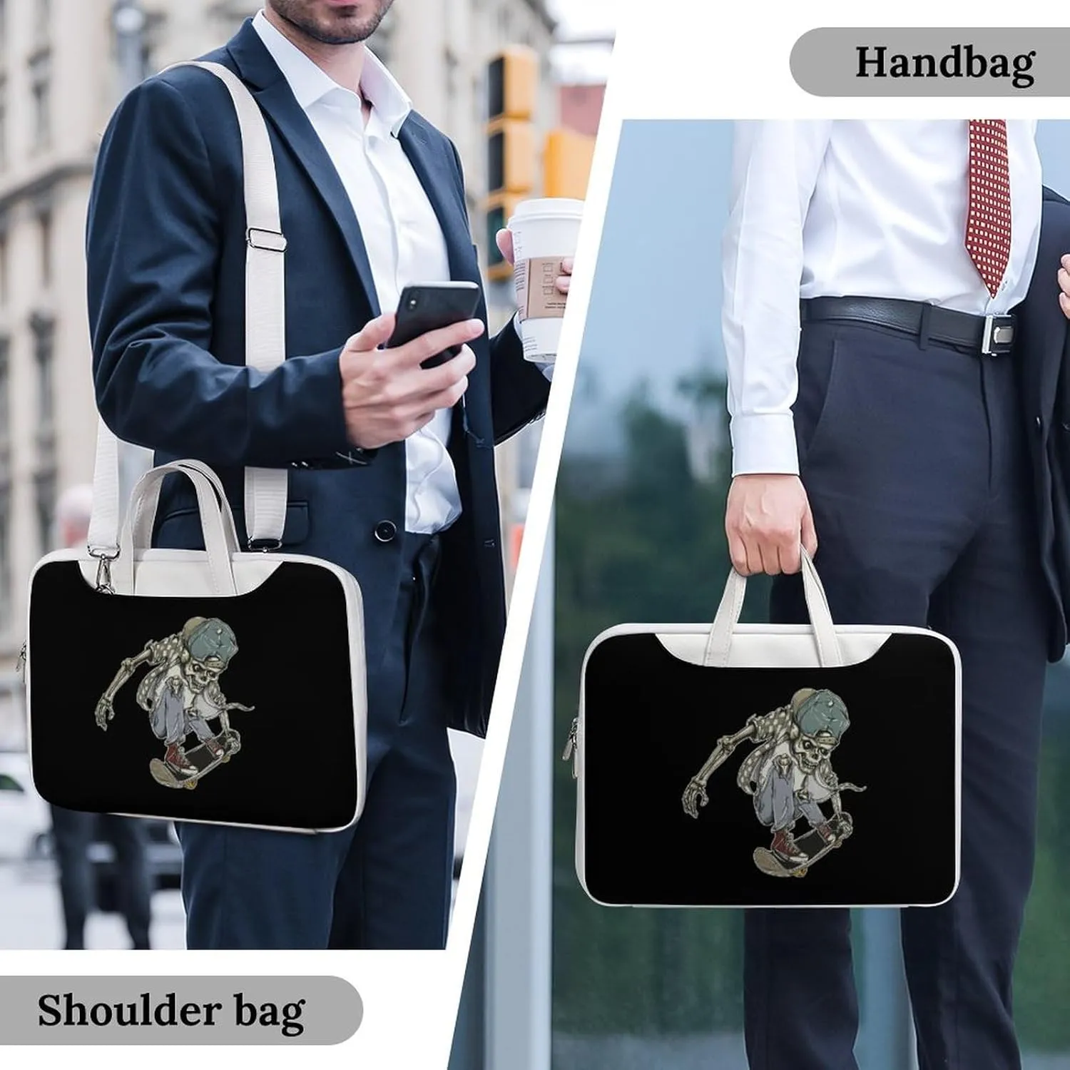 Skull Skateboard Leather Bag Laptop Case Slim Water Resistant Computer Bags with Handle Briefcase for Work