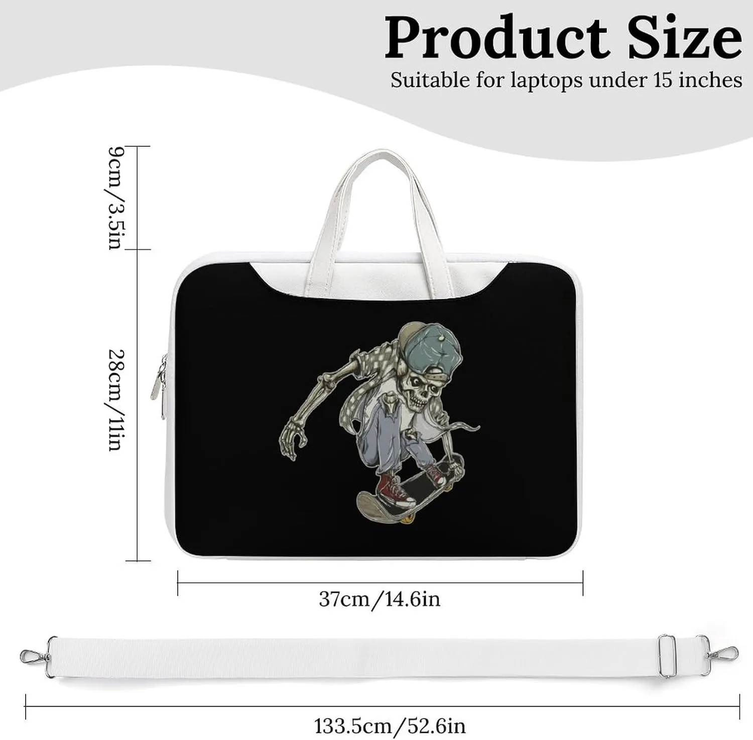 Skull Skateboard Leather Bag Laptop Case Slim Water Resistant Computer Bags with Handle Briefcase for Work