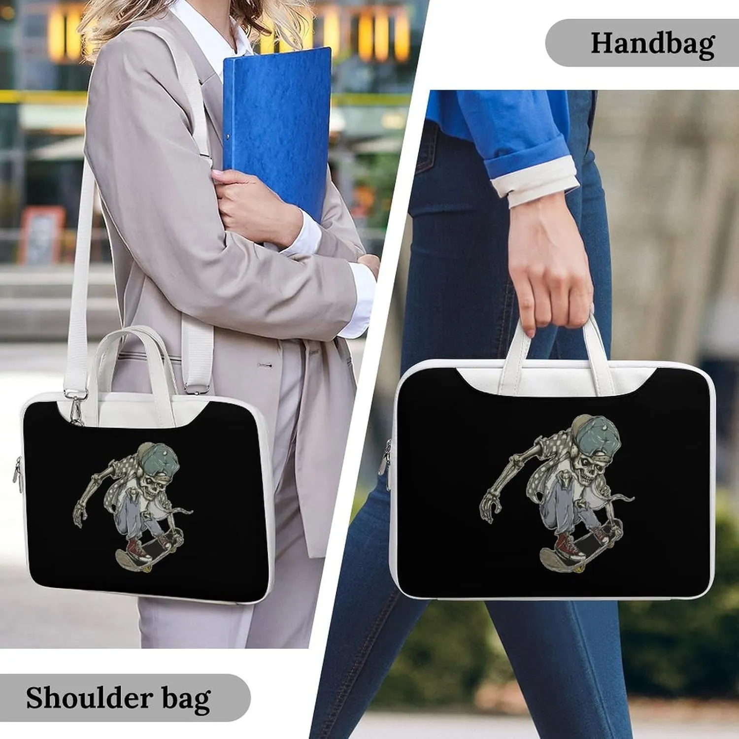 Skull Skateboard Leather Bag Laptop Case Slim Water Resistant Computer Bags with Handle Briefcase for Work