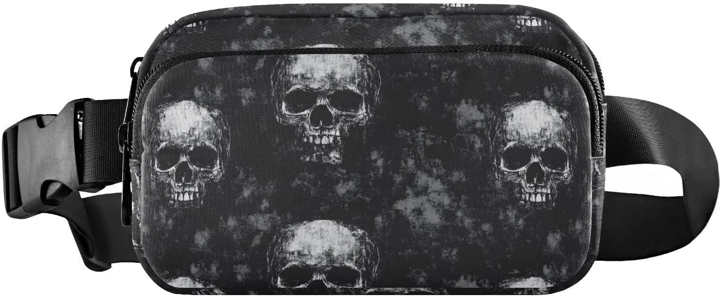 Skulls Black Fanny Pack Water Resistant Waist Pack Sling Bag Purse for Women Men Travel Hiking