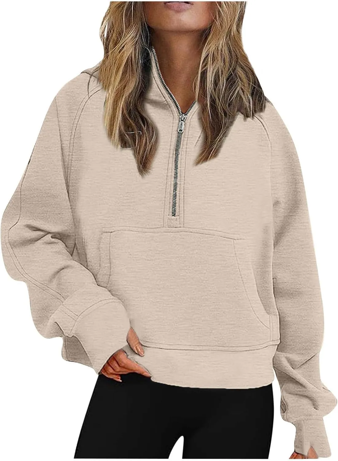 SMIDOW Scuba Dupes Sweatshirt For Women Fashion 2023 Half Zip Up Hoodies Casual Loose Cropped 1/4 Zip Pullover Tops