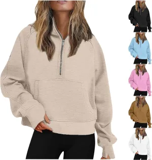 SMIDOW Scuba Dupes Sweatshirt For Women Fashion 2023 Half Zip Up Hoodies Casual Loose Cropped 1/4 Zip Pullover Tops
