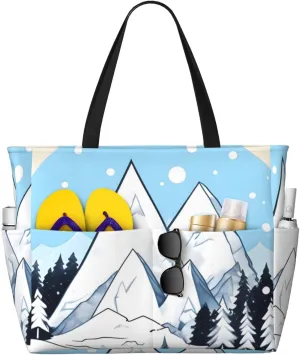 Snow-capped mountains Print 28L Beach Tote Bag, Water-resistant Travel Tote, Lightweight Gym & Camping Carryall