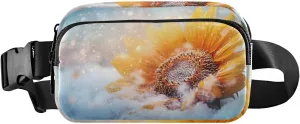 Snow Sunflower Fanny Pack Water Resistant Waist Pack Sling Bag Purse for Women Men Travel Hiking