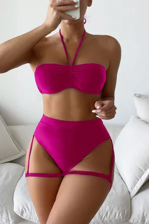 Solid Color Halter Collar Stylish High Waist Bikini