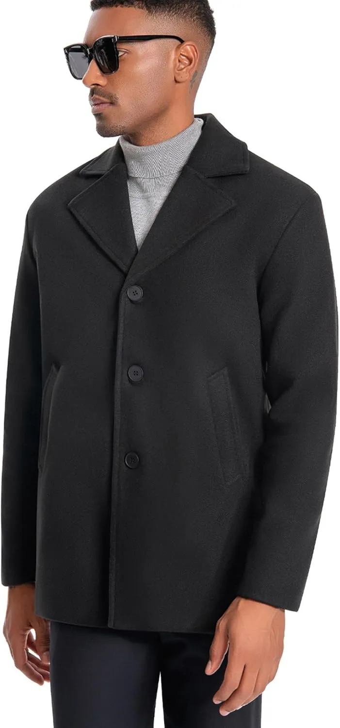 SOMTHRON Men's Casual Trench Coat Notched Collar Single Breasted Peacoat Winter Warm Overcoat with Pockets