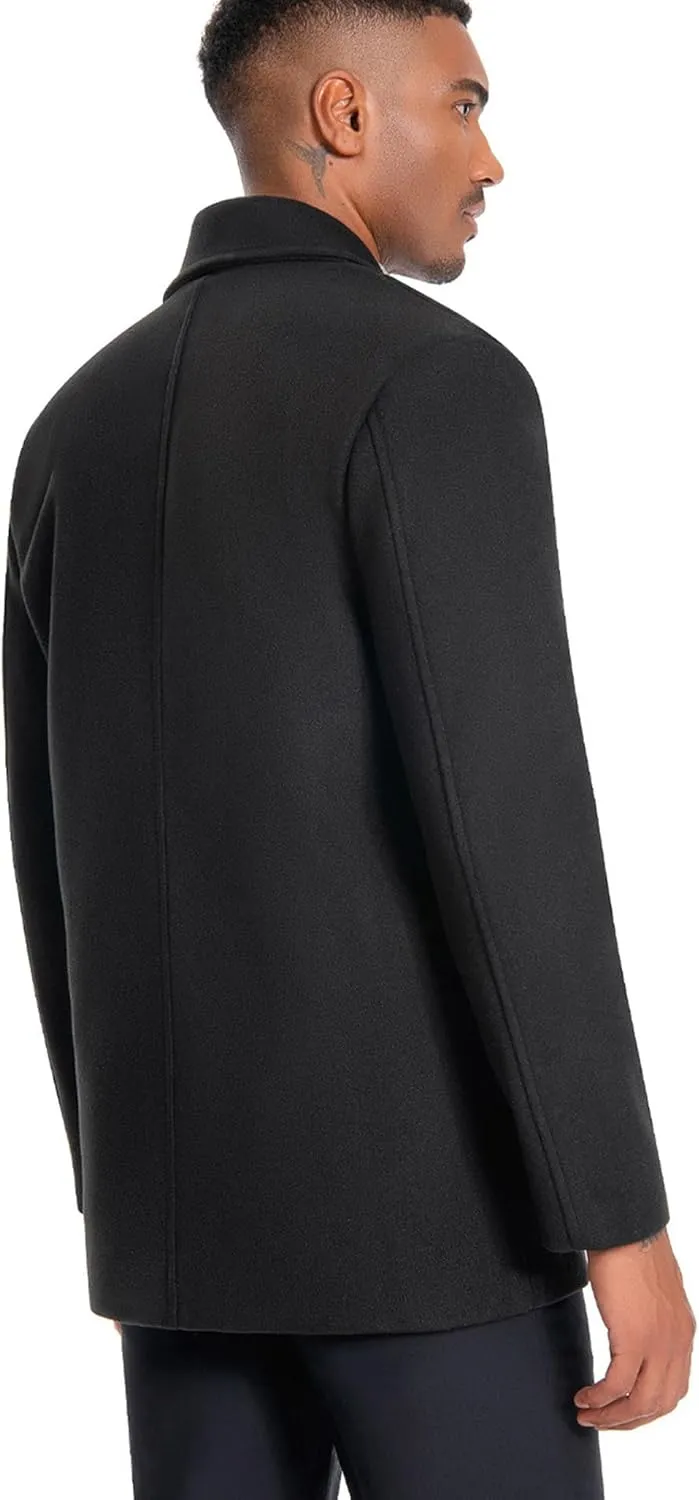 SOMTHRON Men's Casual Trench Coat Notched Collar Single Breasted Peacoat Winter Warm Overcoat with Pockets