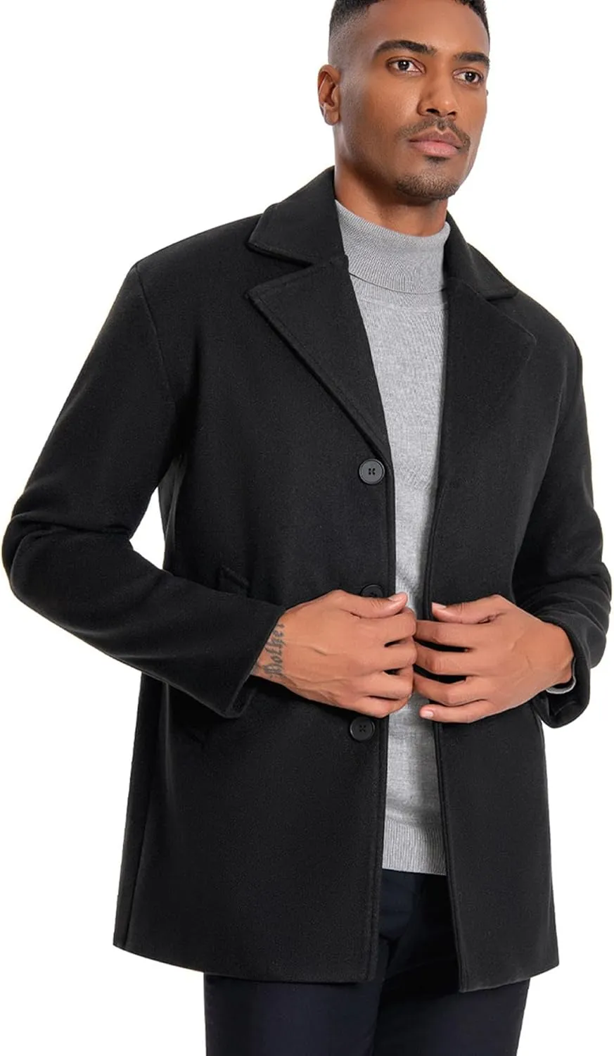 SOMTHRON Men's Casual Trench Coat Notched Collar Single Breasted Peacoat Winter Warm Overcoat with Pockets