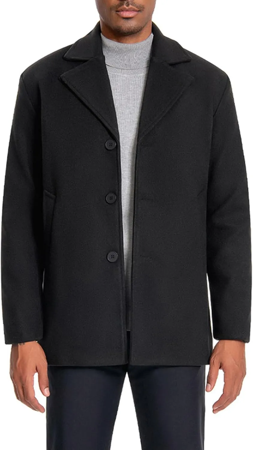 SOMTHRON Men's Casual Trench Coat Notched Collar Single Breasted Peacoat Winter Warm Overcoat with Pockets