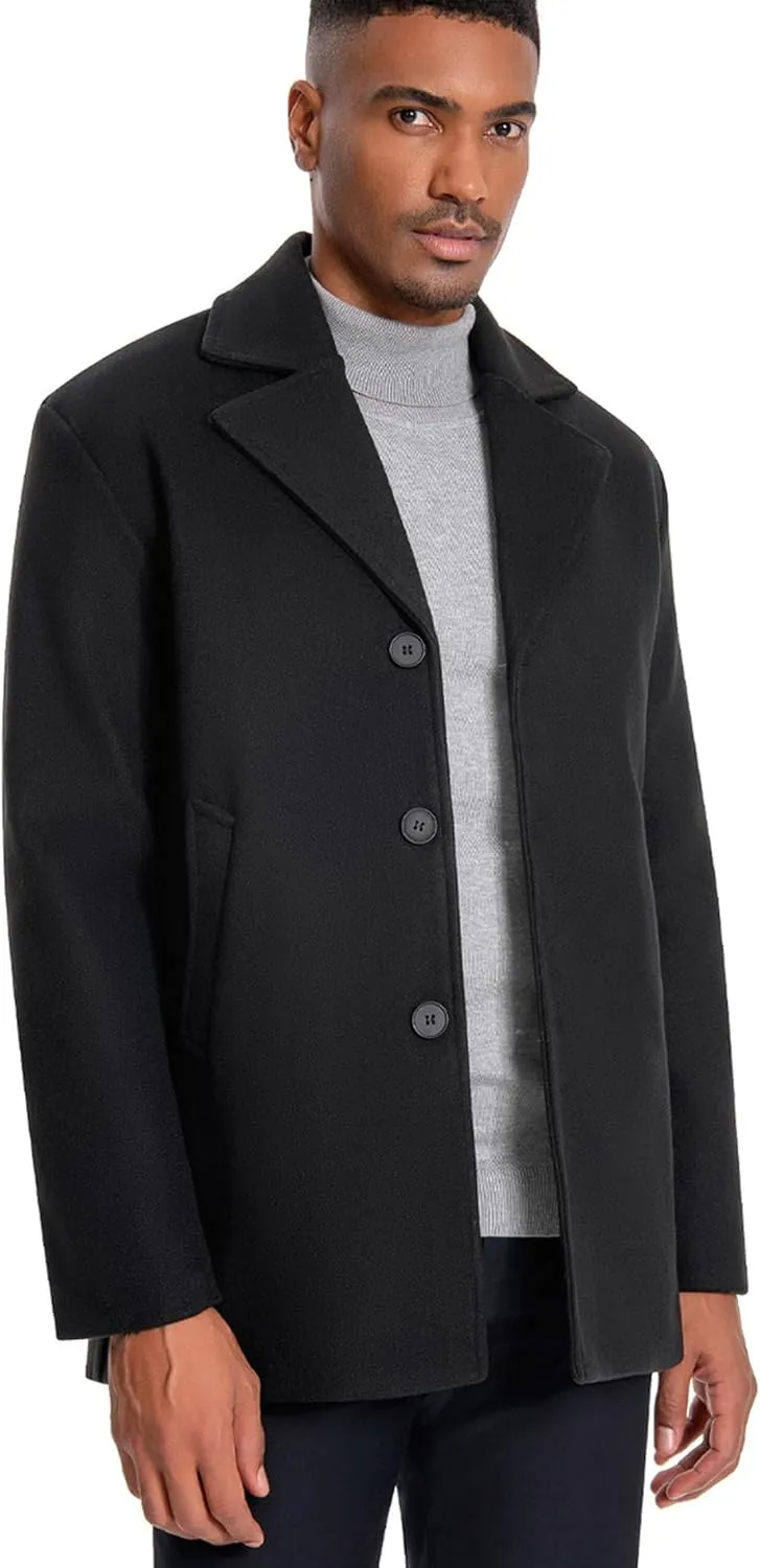 SOMTHRON Men's Casual Trench Coat Notched Collar Single Breasted Peacoat Winter Warm Overcoat with Pockets