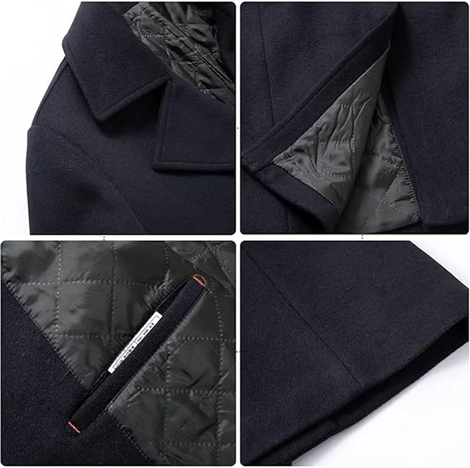 SOMTHRON Men's Woolen Trench Coat Regular Fit Double Breasted Wool Blend Jacket Winter Pea Coat Businesss Overcoat