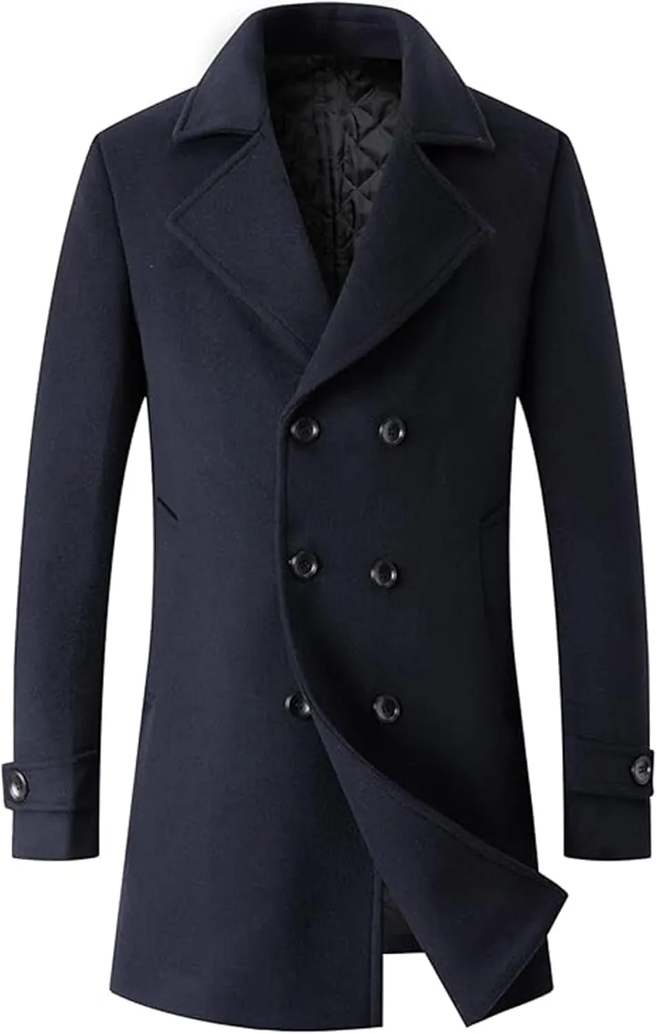 SOMTHRON Men's Woolen Trench Coat Regular Fit Double Breasted Wool Blend Jacket Winter Pea Coat Businesss Overcoat
