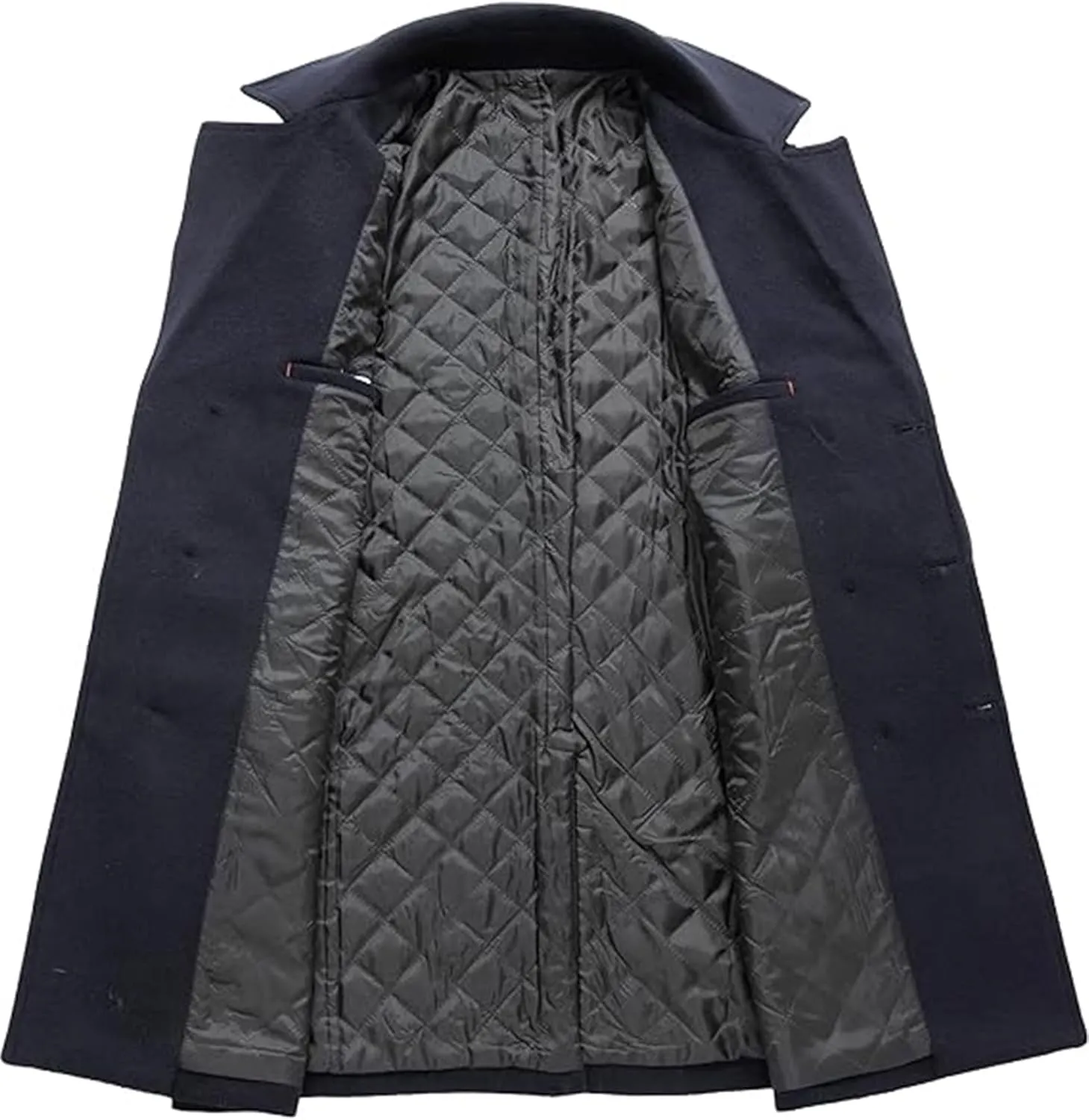 SOMTHRON Men's Woolen Trench Coat Regular Fit Double Breasted Wool Blend Jacket Winter Pea Coat Businesss Overcoat