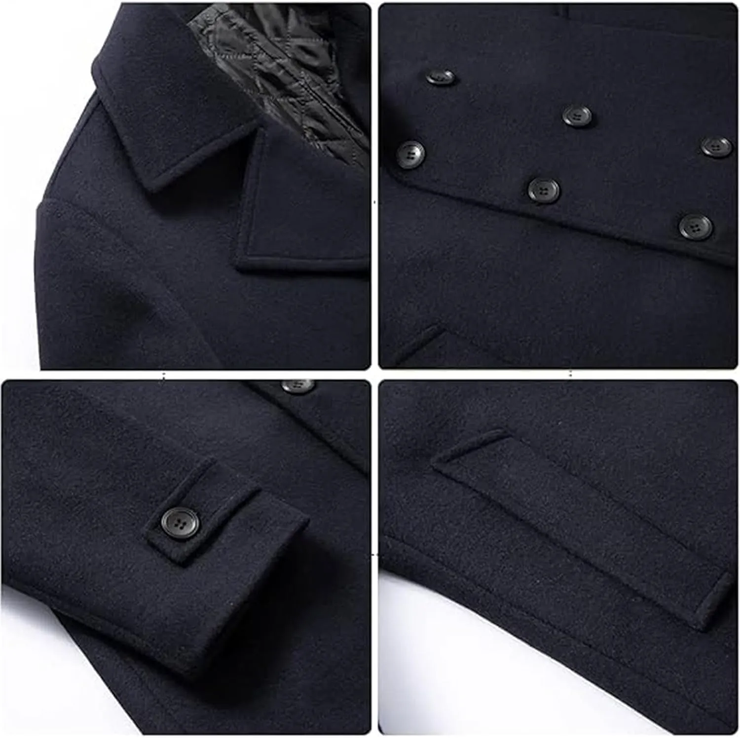 SOMTHRON Men's Woolen Trench Coat Regular Fit Double Breasted Wool Blend Jacket Winter Pea Coat Businesss Overcoat