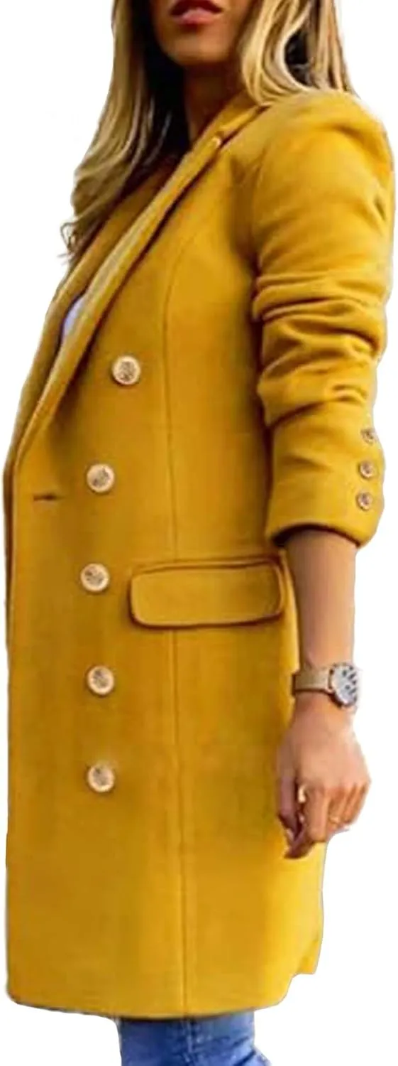 SOMTHRON Women's Winter Trench Coat Double Breasted Notched Lapel Peacoat Jacket Casual Long Overcoat