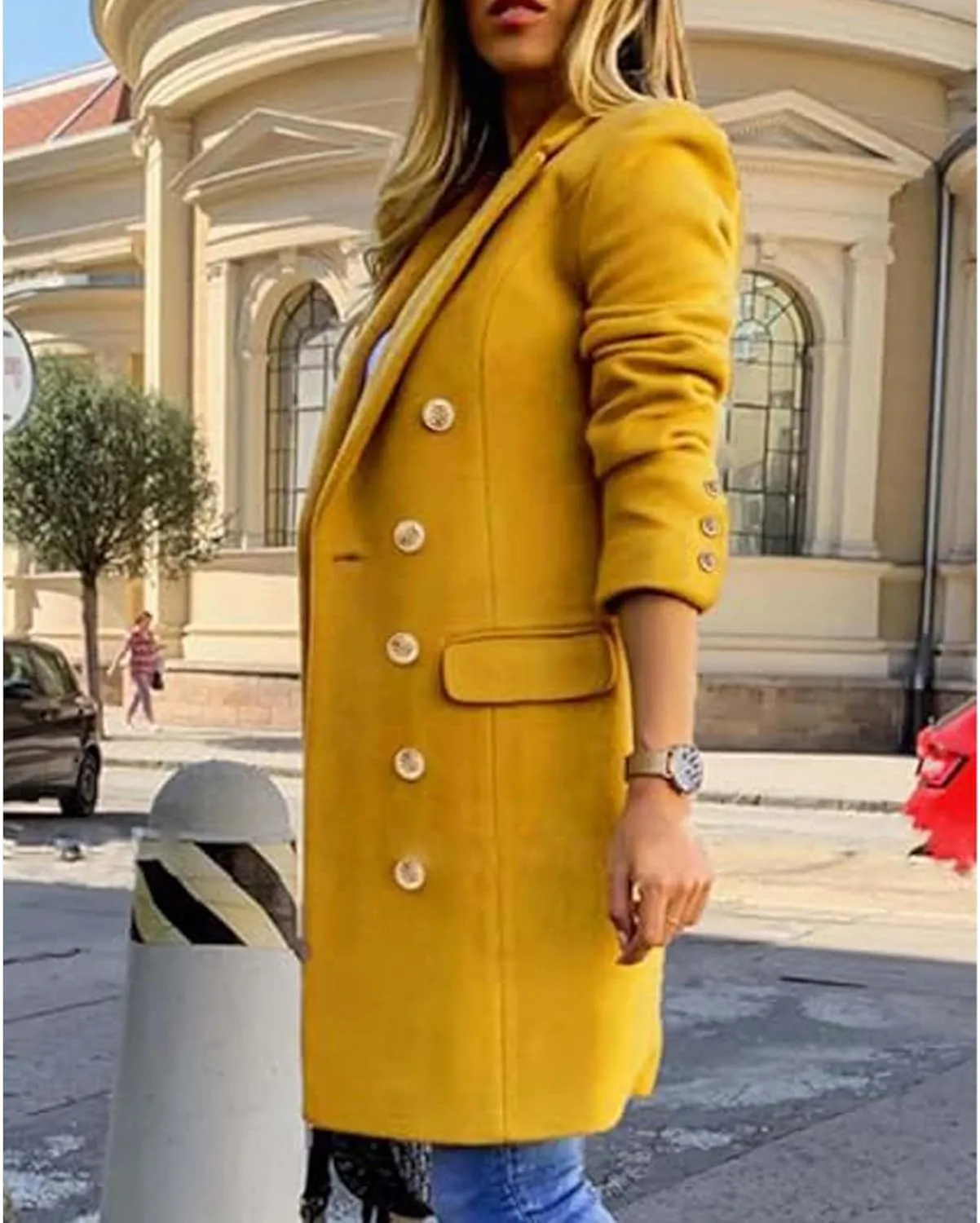 SOMTHRON Women's Winter Trench Coat Double Breasted Notched Lapel Peacoat Jacket Casual Long Overcoat