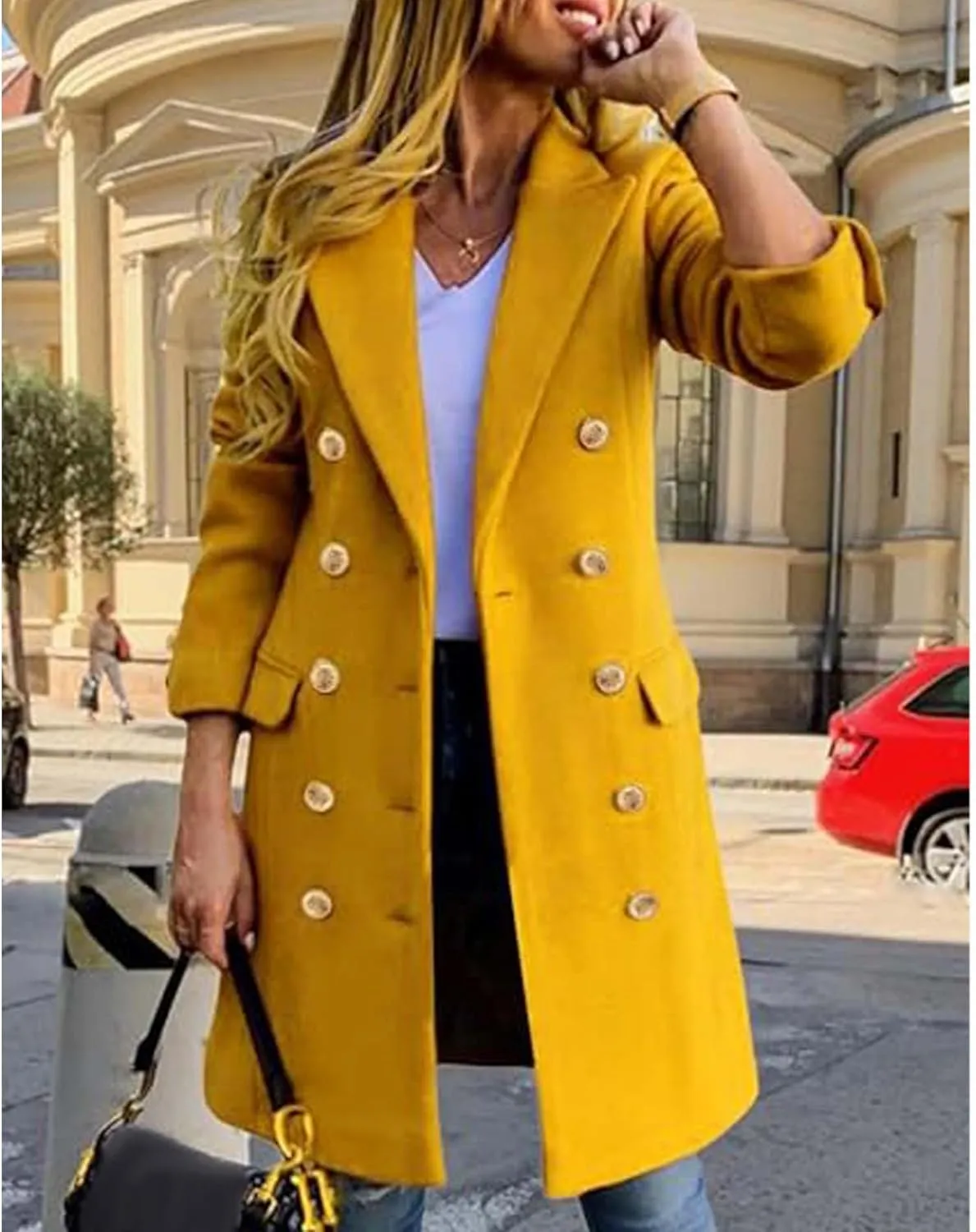 SOMTHRON Women's Winter Trench Coat Double Breasted Notched Lapel Peacoat Jacket Casual Long Overcoat