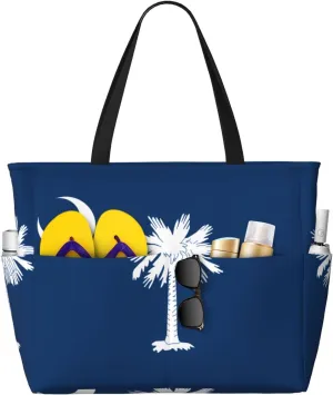 South Carolina Flag Print 28L Beach Tote Bag, Water-resistant Travel Tote, Lightweight Gym & Camping Carryall