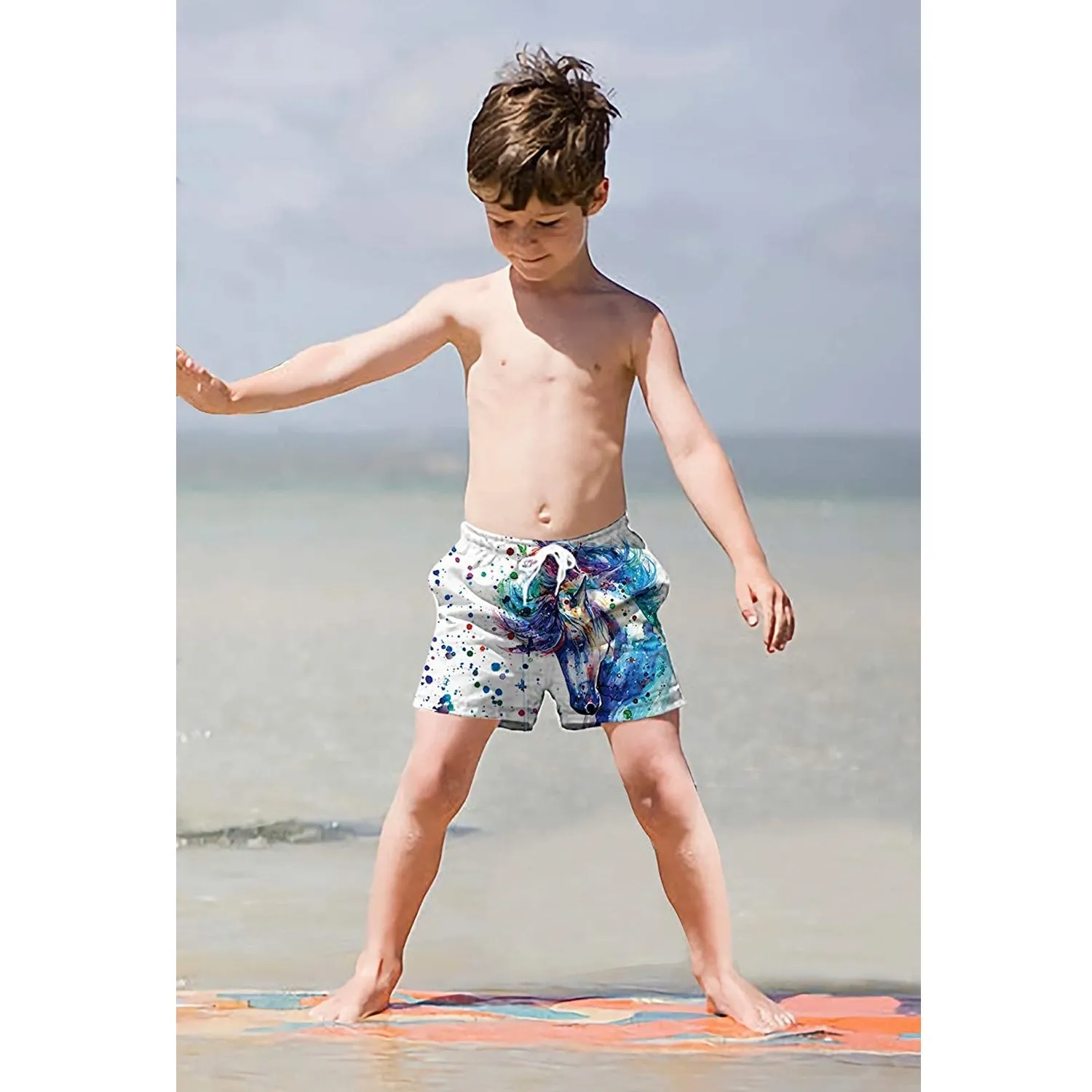 Splash Paint Horse Funny Boy Swim Trunk