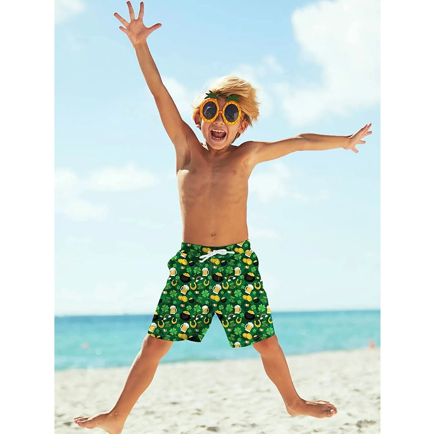 St Patrick's Day Clover  Funny Boy Swim Trunk