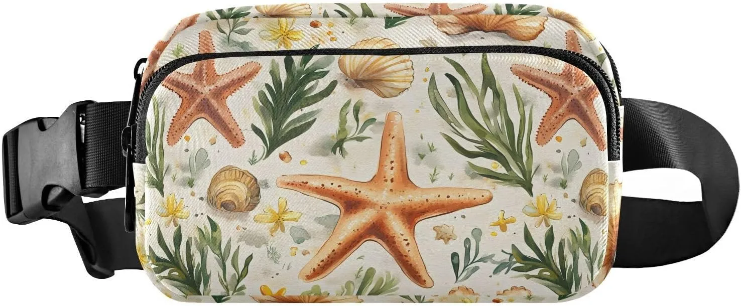 Starfish Pattern Fanny Pack Water Resistant, Women Men Waist Pack Sling Bag Purse for Travel Hiking