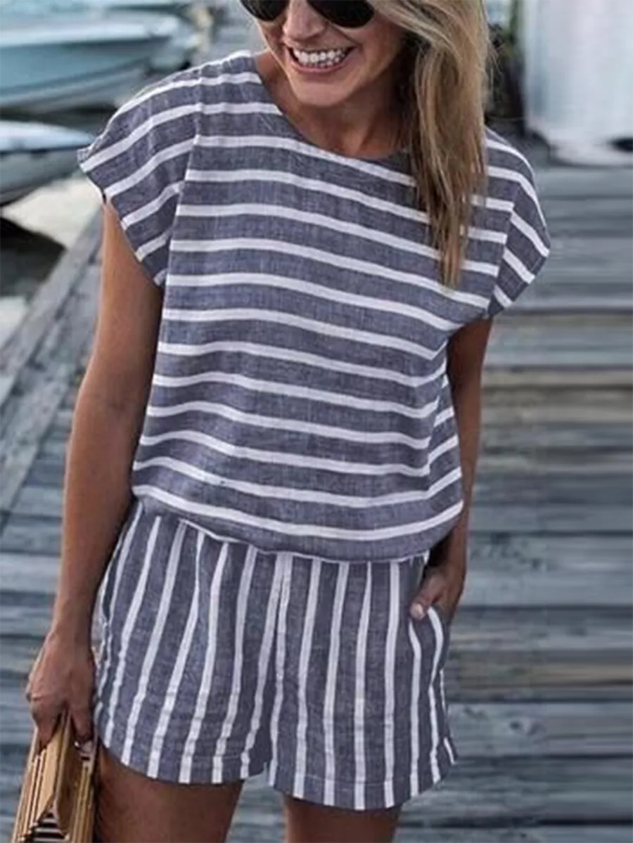 Striped Short Sleeve Suit