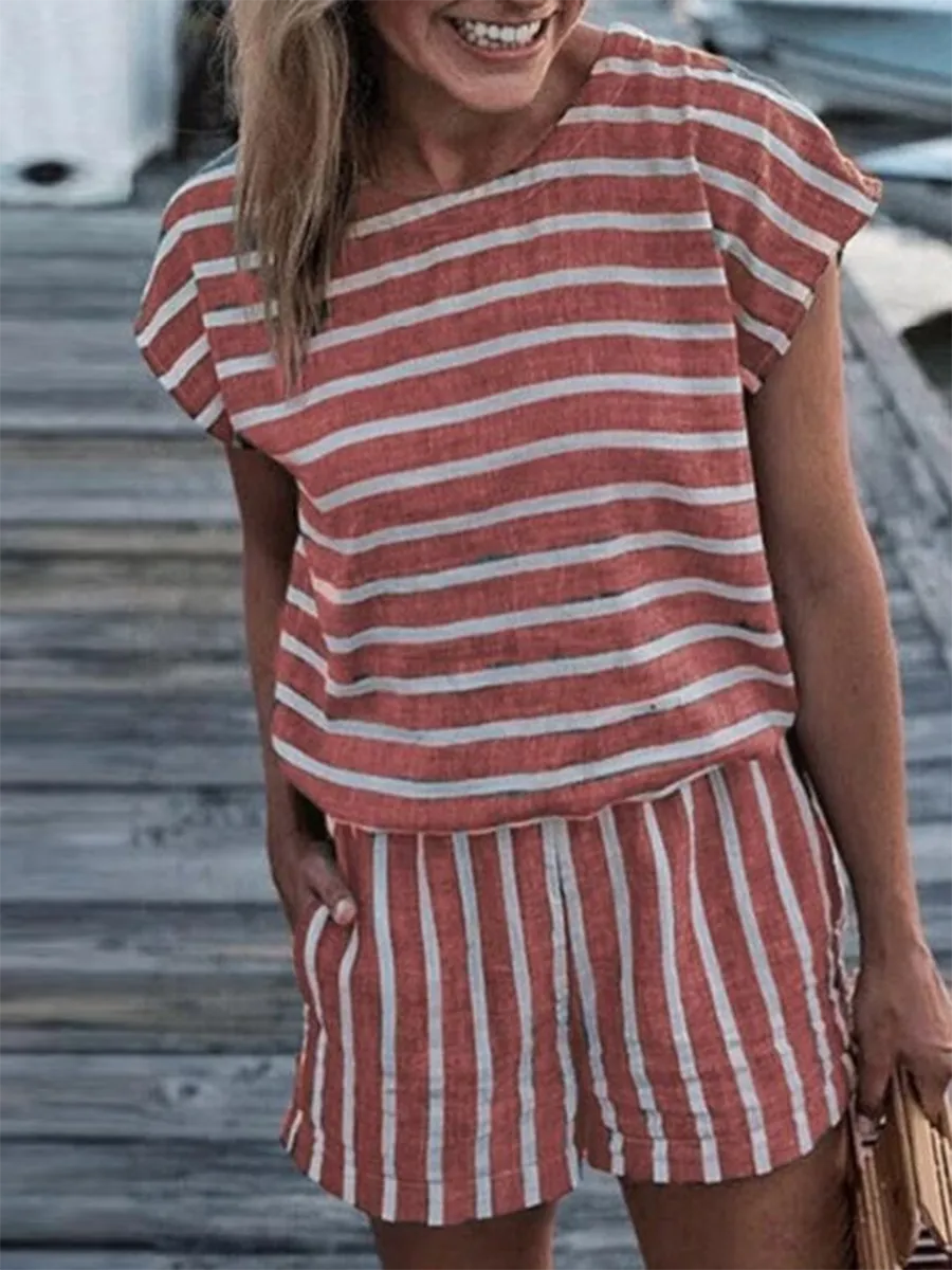 Striped Short Sleeve Suit