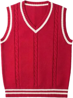 Striped White Knitted Sweaters for Men Blue Sleeveless Clothes V Neck Vest Red Waistcoat Jumpers Sweat-Shirt