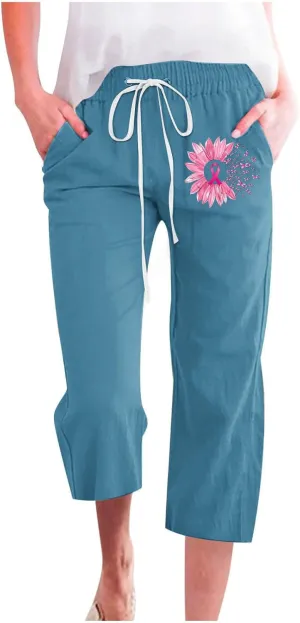 Summer Casaul Cotton Linen Drawstring Capris Pants for Women Wide Leg Lightweight Baggy Cropped Lounge Trousers 2025