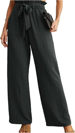 Summer Pants For Women 2024 Trendy Petite High Waist Palazzo Linen Wide Leg Sweatpant Tie Business Lounge Trouser
