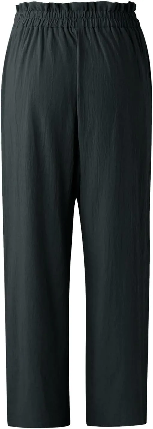 Summer Pants For Women 2024 Trendy Petite High Waist Palazzo Linen Wide Leg Sweatpant Tie Business Lounge Trouser