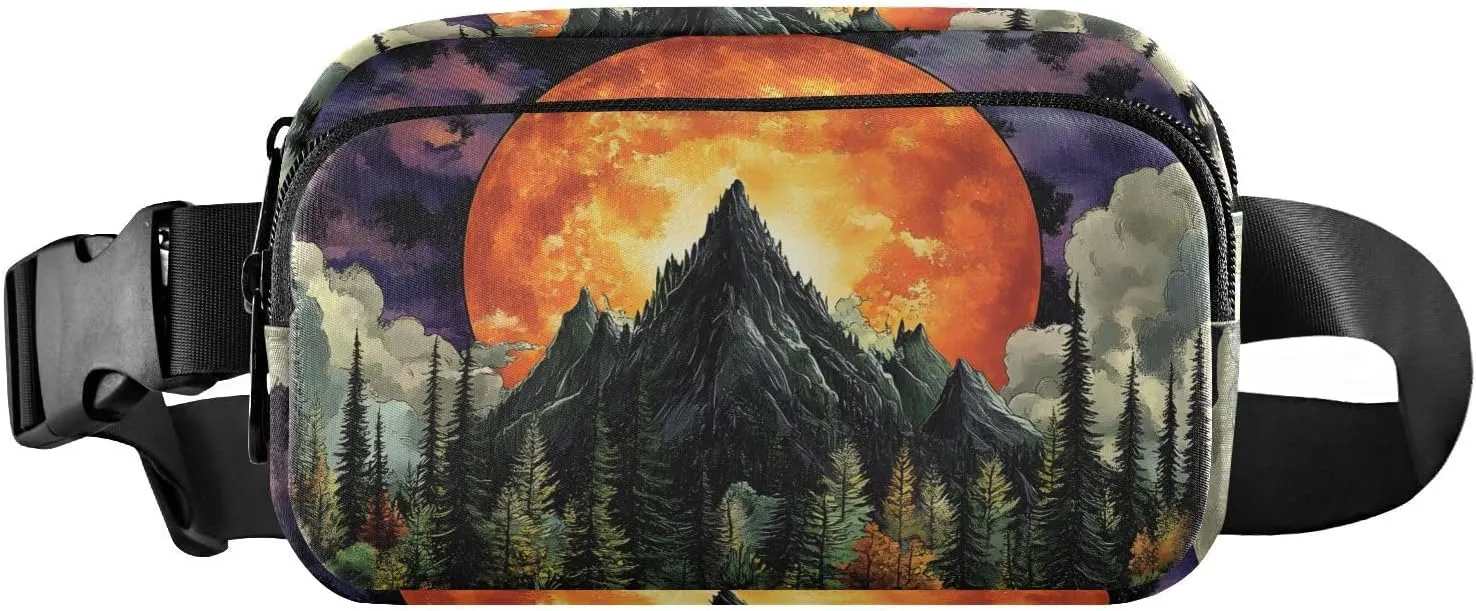 Sunset Mountain Fanny Pack Water Resistant, Women Men Waist Pack Sling Bag Purse for Travel Hiking